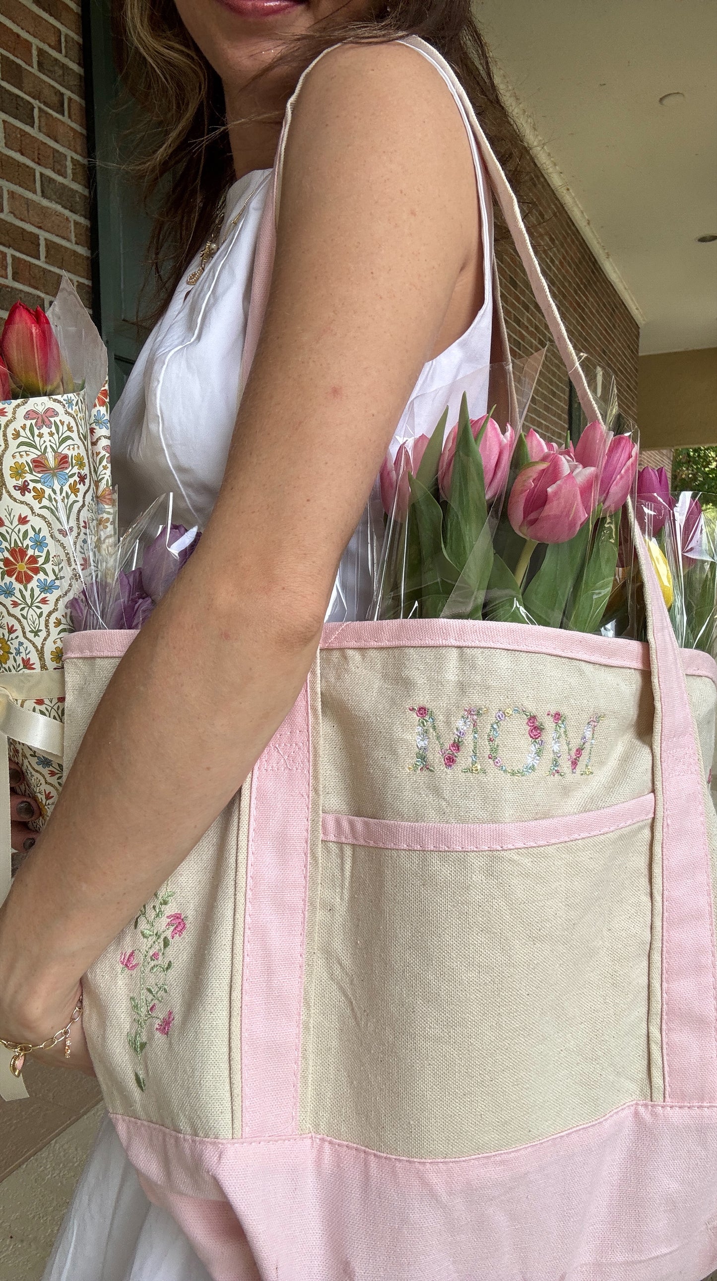 Embroidered Mom Floral Tote