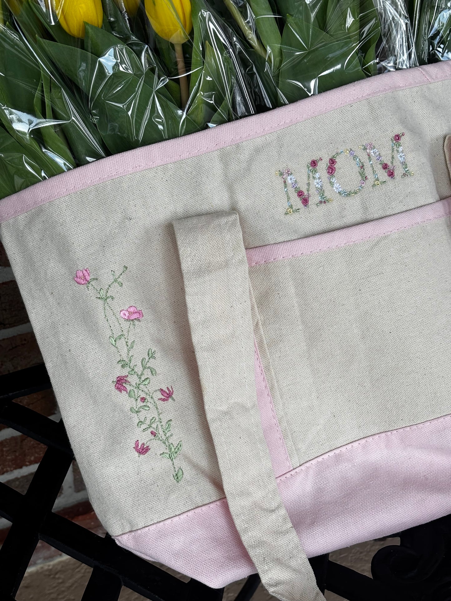 Embroidered Mom Floral Tote