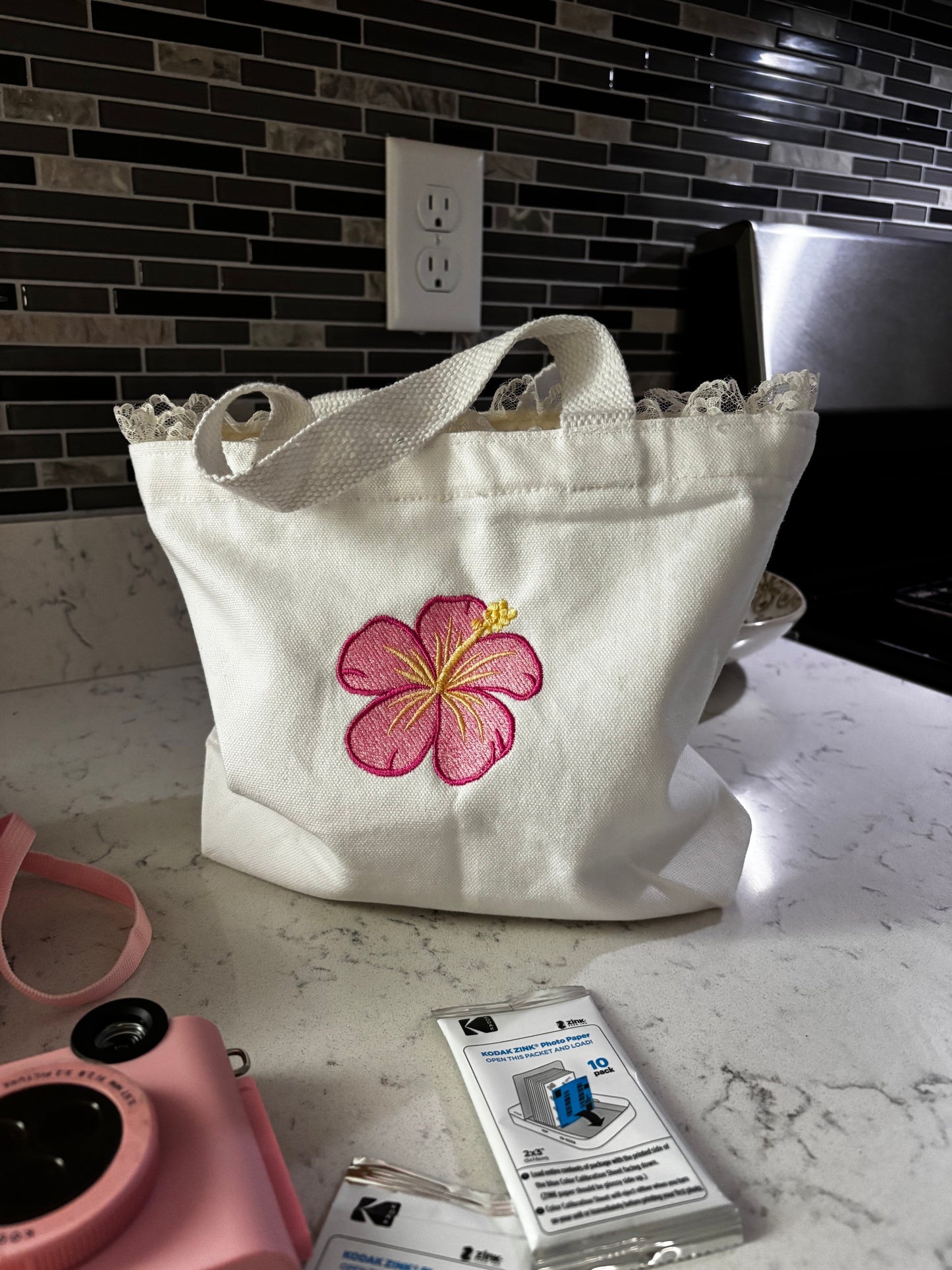 Hibiscus Mini Tote Bag - with Monogram