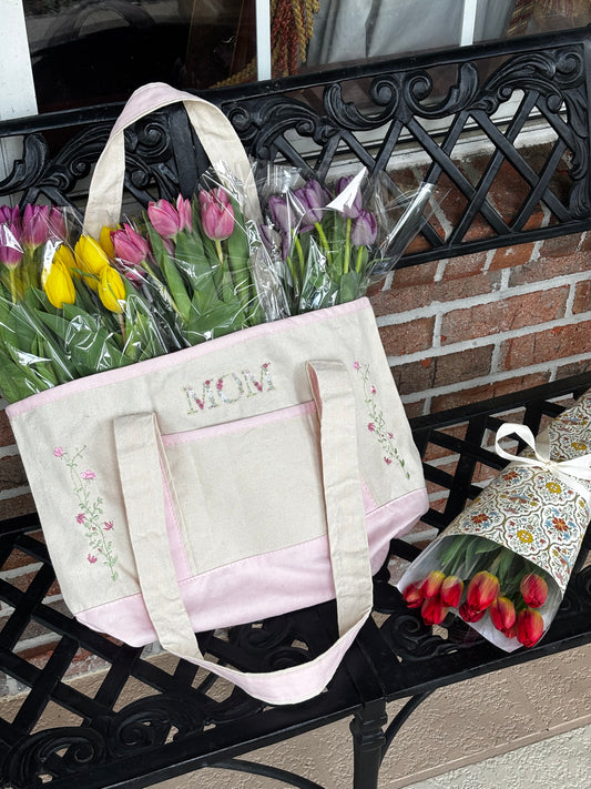 Embroidered Mom Floral Tote