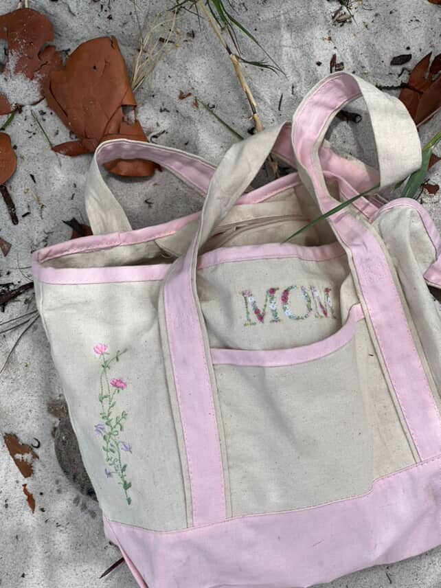 Embroidered Mom Floral Tote