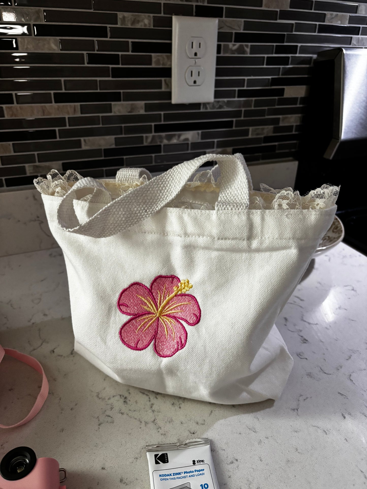 Hibiscus Mini Tote Bag - with Monogram