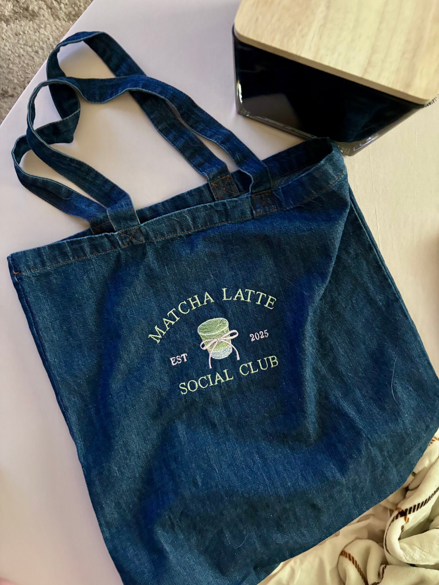 Matcha Latte Social Club Denim Tote