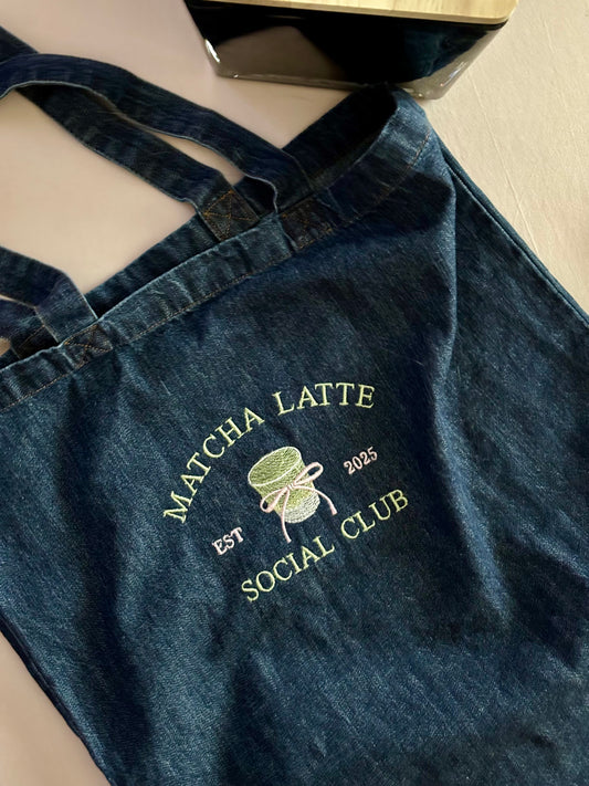 Matcha Latte Social Club Denim Tote