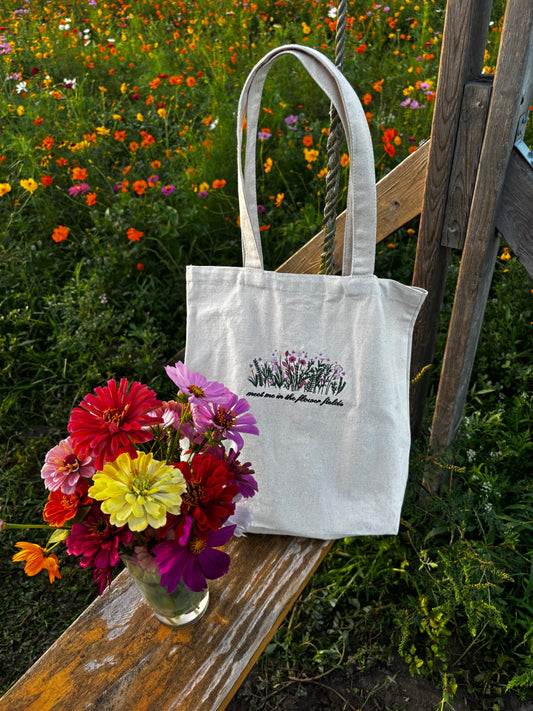 Meet Me in the Flower Fields Tote Bag
